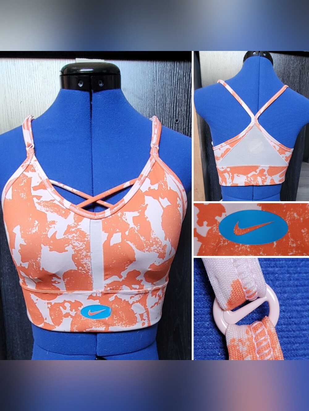 Nike One Luxe Icon Indy Clash Dri-Fit Light Impact Orange White Sport Bra, US M
